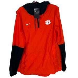 Nike 1/4 Zip Clemson Tigers Pullover Hooded Wind Rain Jacket‎ Mens Large Orange